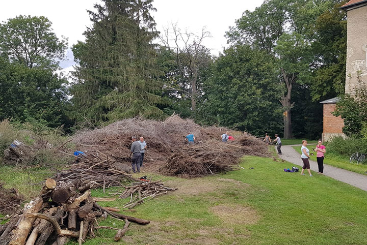 Verarbeitung von Ästen und Büschen zu Mulch